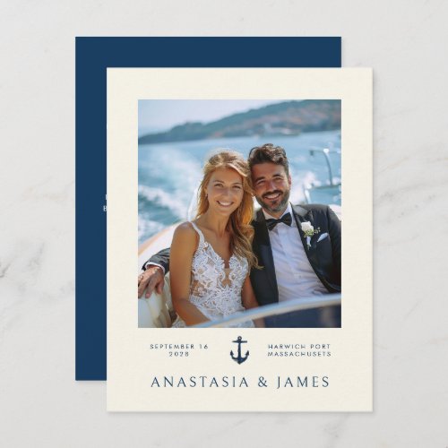 Nautical Anchor Modern Navy Blue Photo Wedding Thank You Card
