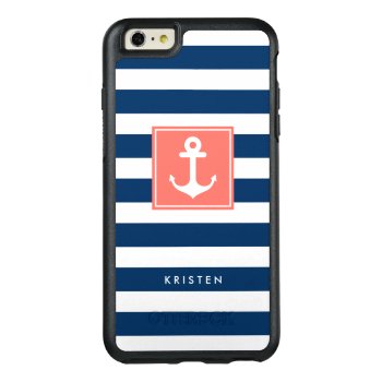 Nautical Anchor Modern Navy Stripes Monogram Name Otterbox Iphone 6/6s Plus Case by CityHunter at Zazzle