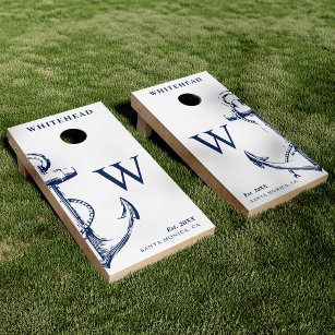 Nautical Anchor Monogram Beach Cornhole Set