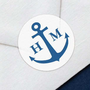 Nautical Anchor Monogram Beach Wedding Classic Round Sticker