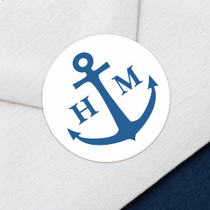Nautical Anchor Monogram Beach Wedding Classic Round Sticker