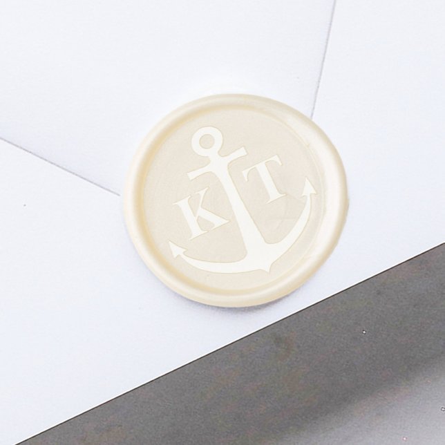 Nautical Anchor Monogram Beach Wedding easy Wax Seal Sticker (Ivory anchor wax seal with monogram)