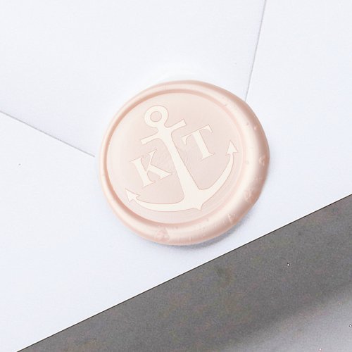 Nautical Anchor Monogram Blush Pink Wax Seal Sticker
