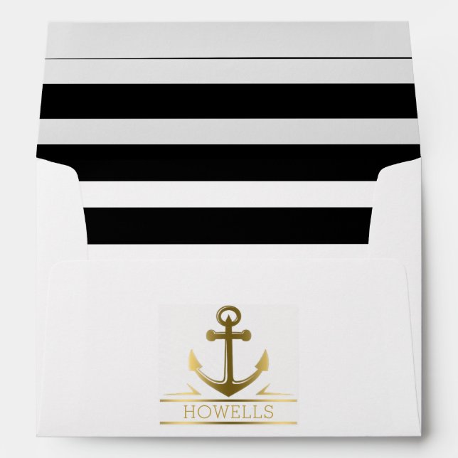 Nautical Anchor Monogram Gold 5x7 Wedding Envelope (Back (Bottom))