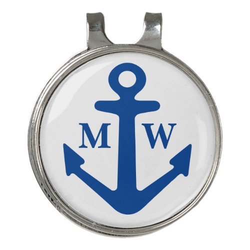 Nautical anchor monogram golf hat clip ball marker