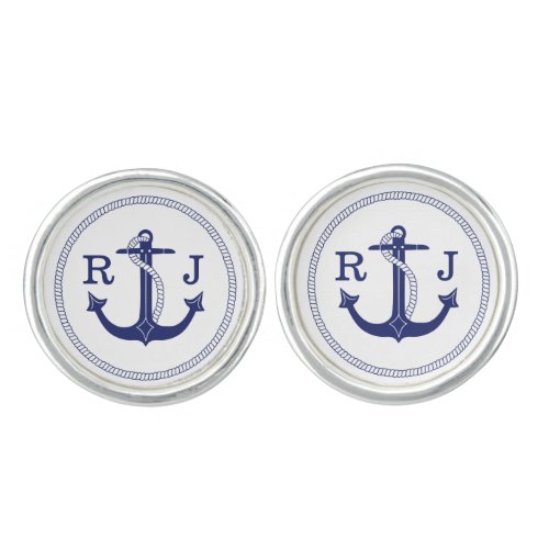 Nautical Anchor Monogram Initials Cufflinks
