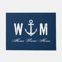 Nautical anchor monogram letter navy blue door mat
