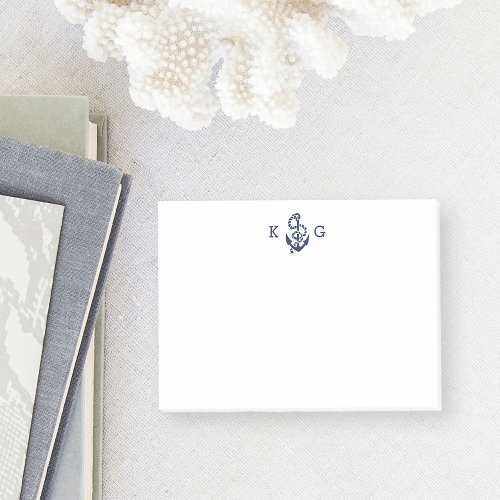 Nautical Anchor Monogram Navy Blue Post_it Notes