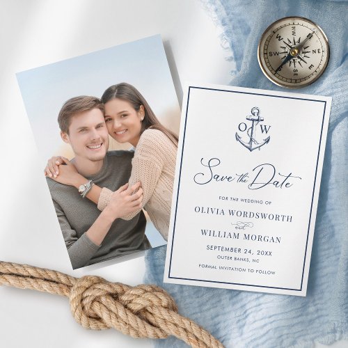 Nautical Anchor Monogram Navy Blue Wedding Save The Date