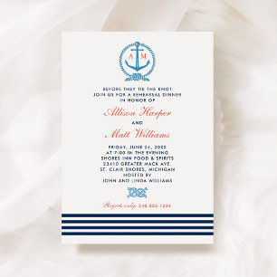 Nautical Anchor Monogram Navy Coral Rehearsal Invitation