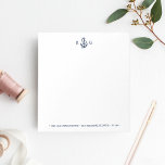 Nautical Anchor Monogram Notepad with Address<br><div class="desc">Add a nautical prepster vibe to your correspondence and daily notes with this monogrammed notepad. Design features a navy blue anchor and rope illustration and your initials or choice or personalization. Add your address or additional details along the bottom in matching navy lettering.</div>