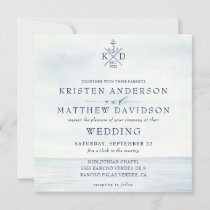 Nautical Anchor Monogram Ocean Watercolor Wedding Invitation
