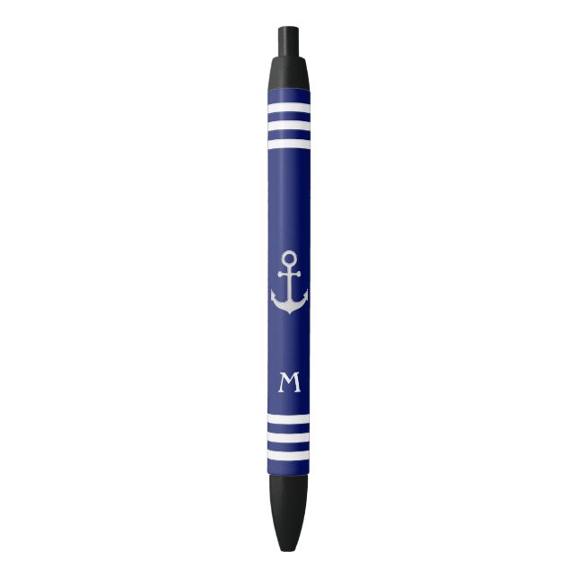 Nautical Anchor & Monogram on Blue Background Pen (Front Vertical)