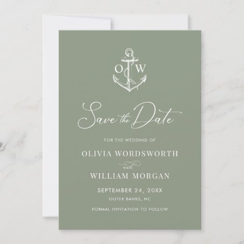 Nautical Anchor Monogram Sage Green Wedding Save The Date