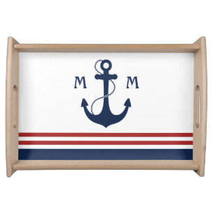 Nautical Anchor Monogram Serving Tray