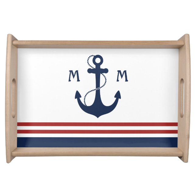 Nautical Anchor Monogram Serving Tray (Front)