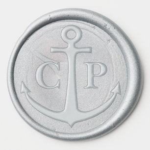 Nautical Anchor Monogram Silver Wedding Wax Seal Sticker