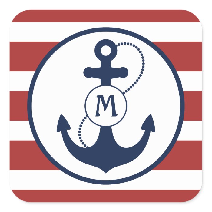 Nautical Anchor Monogram Square Sticker