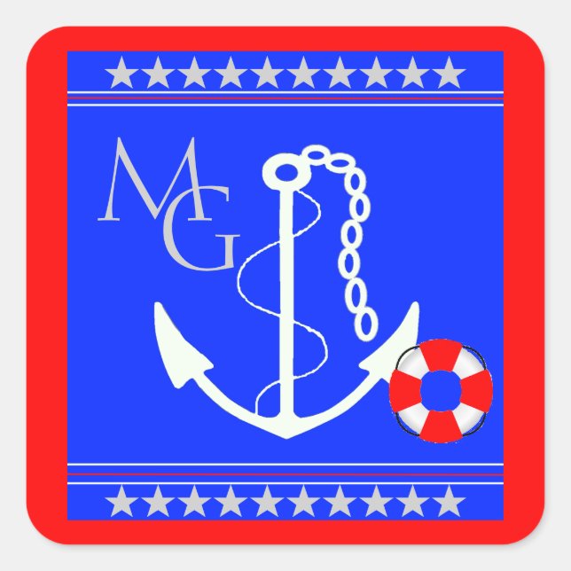 Nautical-Anchor Monogram Square Sticker (Front)