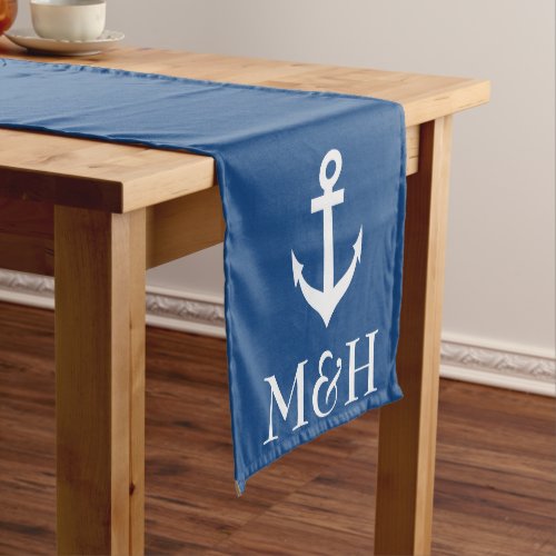 Nautical anchor monogram table runner for wedding