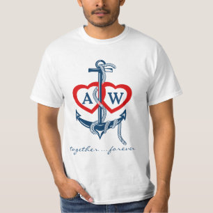 Nautical anchor monogram Valentine's Day t-shirt