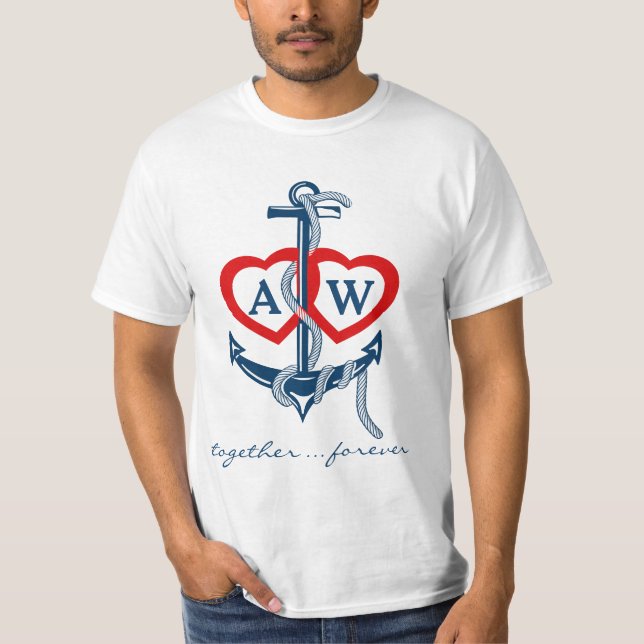 Nautical anchor monogram Valentine's Day t-shirt (Front)