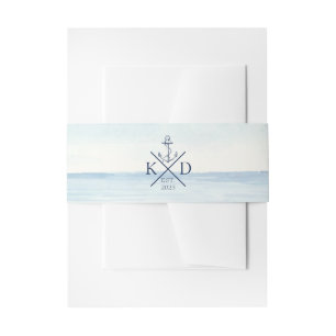 Nautical Anchor Monogram Watercolor Ocean Invitation Belly Band