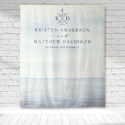 Nautical Anchor Monogram Watercolor Ocean Wedding Tapestry