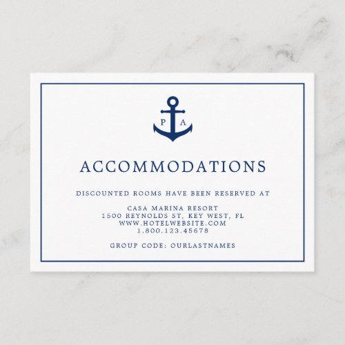 Nautical Anchor Monogram Wedding Accommodations Enclosure Card