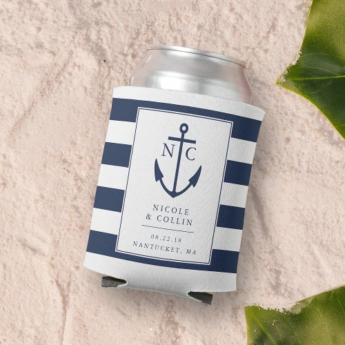 Nautical Anchor Monogram Wedding Favor Can Cooler