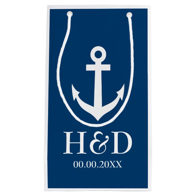 Nautical anchor monogram wedding favor gift bags (Front)