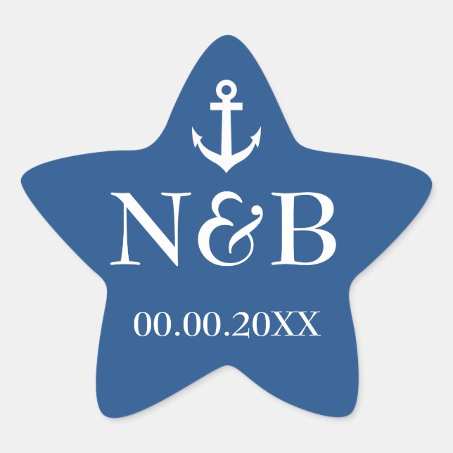 Nautical anchor monogram wedding favor stickers (Front)