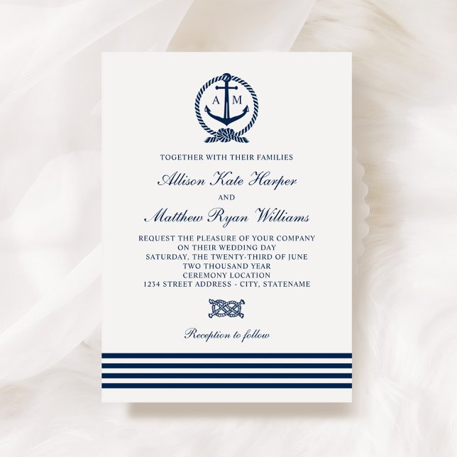 Nautical Anchor Monogram Wedding Invitation (Creator Uploaded)