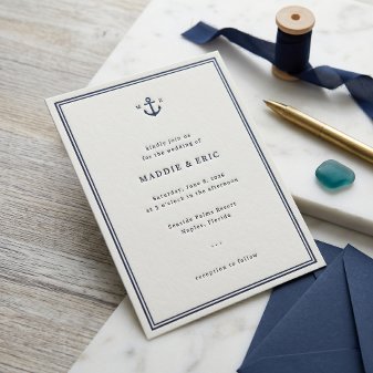 Nautical Anchor Monogram Wedding Letterpress Invitation