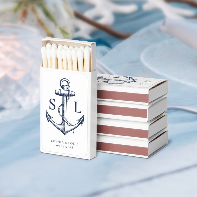 Nautical Anchor Monogram Wedding Navy Matchboxes (Creator Uploaded)