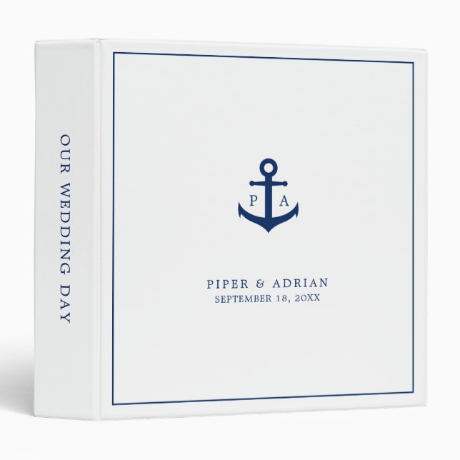 Nautical Anchor Monogram Wedding Photo Album 3 Ring Binder (Front/Spine)