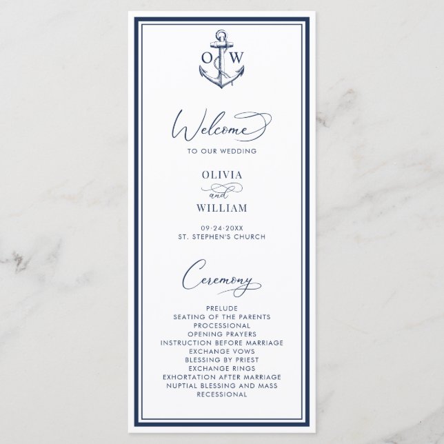 Nautical Anchor Monogram Wedding Program (Front)