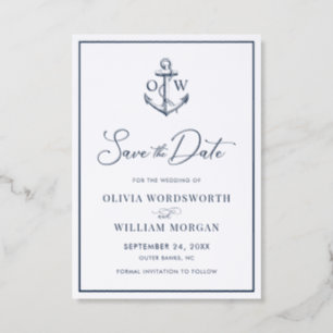 Nautical Anchor Monogram Wedding Save The Date Letterpress Photo Cards