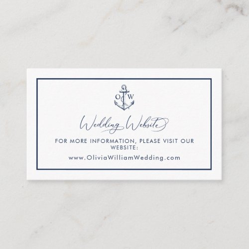 Nautical Anchor Monogram Wedding Website Enclosure Card