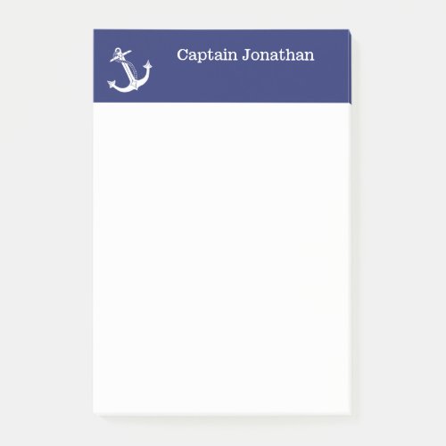 Nautical Anchor Monogrammed Name Navy Blue 4x6 Post_it Notes