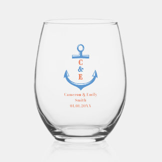 Nautical Anchor Monogrammed Paddle Stemless Wine Glass