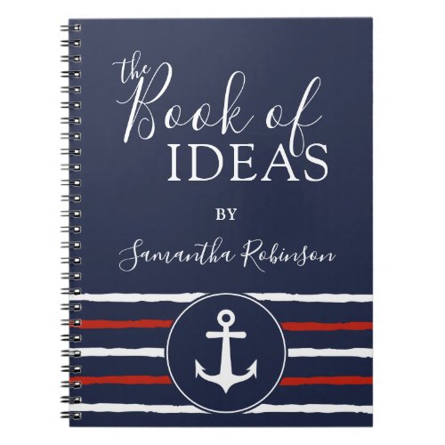Nautical Anchor Monogrammed Red White Navy Blue Notebook