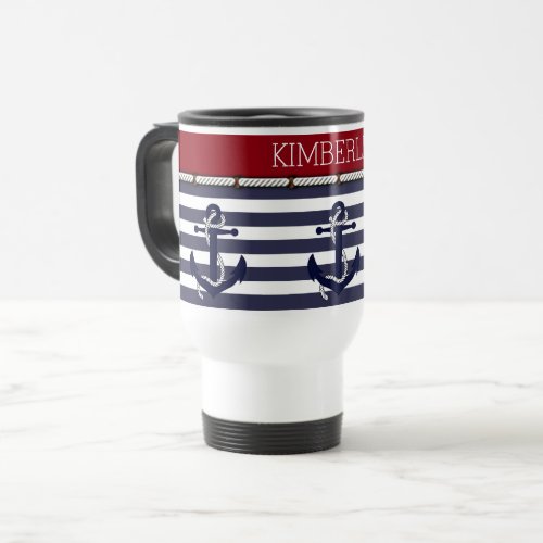 Nautical Anchor Motif Choose Your Color Custom Travel Mug