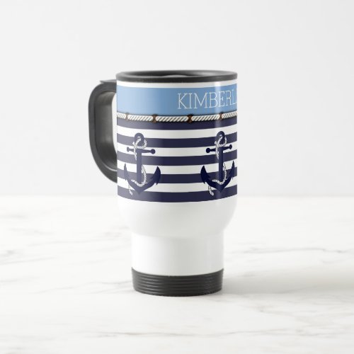 Nautical Anchor Motif Choose Your Color Custom Travel Mug