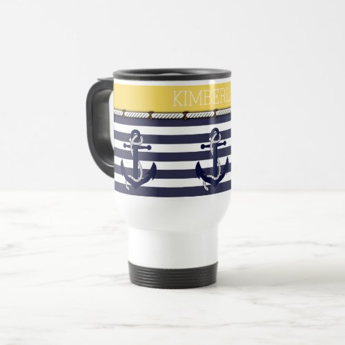 Nautical Anchor Motif Choose Your Color Custom Travel Mug