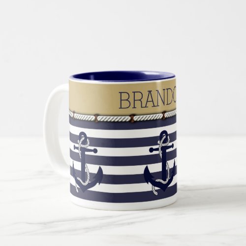 Nautical Anchor Motif Choose Your Color Custom Two_Tone Coffee Mug