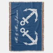 Nautical anchor mr and mrs throw blanket | Blue (Front Vertical)