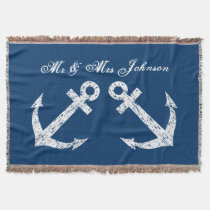 Nautical anchor mr and mrs throw blanket | Blue