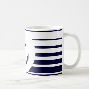 Nautical anchor mug with blue and white stripes