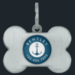 Nautical Anchor Name and Phone Number | Blue Pet ID Tag<br><div class="desc">This simple,  modern pet ID tag features curved text and an anchor design in the middle.  Easy to customize with your pet's info! Other colors available (shown in blue).</div>